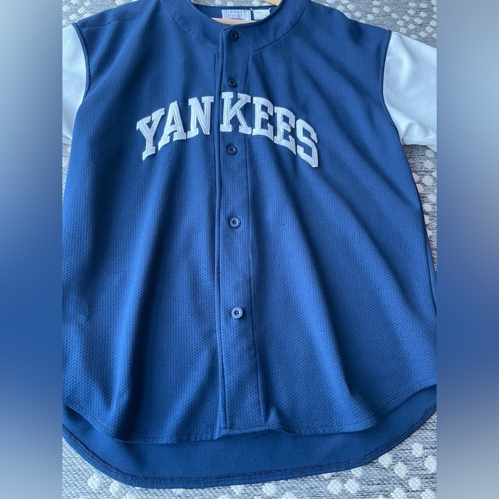 Starter YANKEES Derek Jeter 2 Jersey Baseball Button Down Mens XL Blue Christmas - Picture 5 of 14